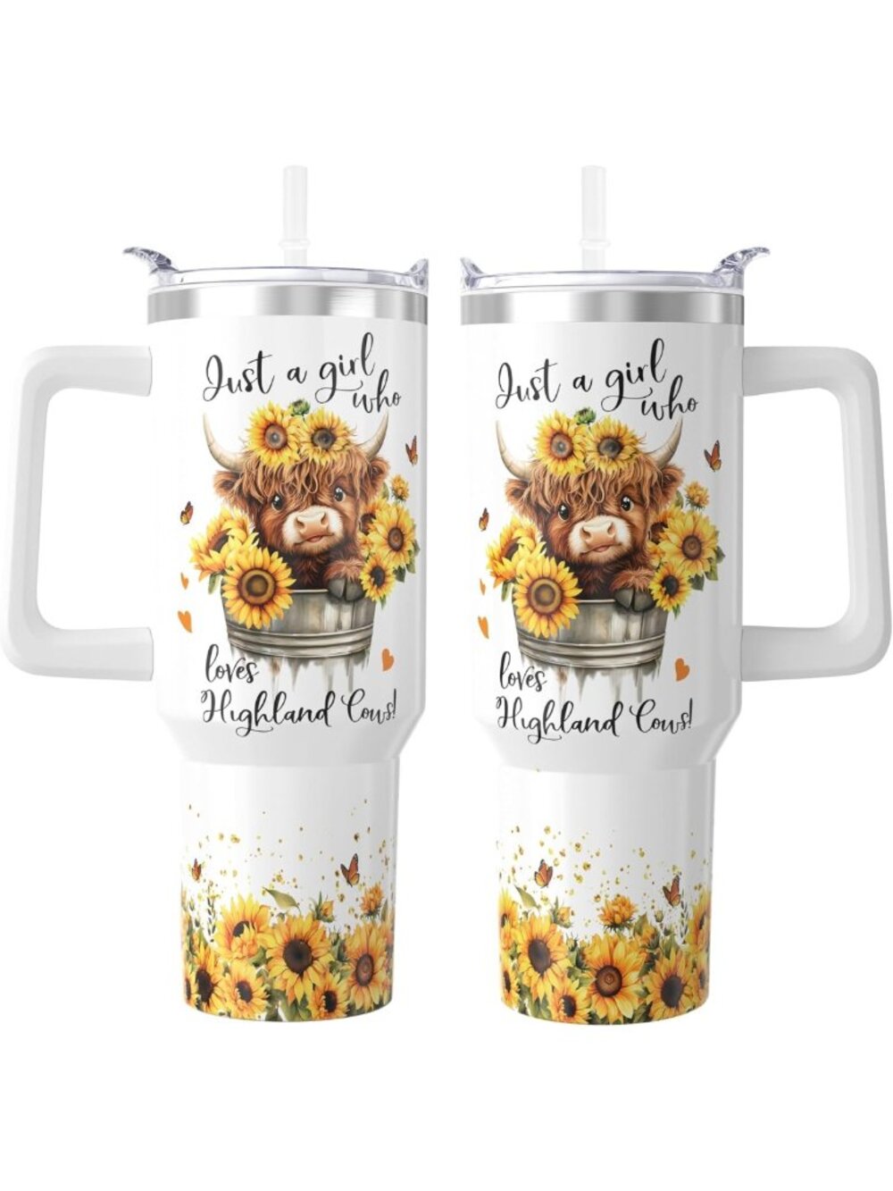 40 oz Insulated Cow Tumbler with Handle & Straw - Leakproof Travel Mug, Gift